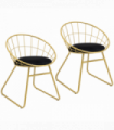 Metal Wire Dining Chairs Set of 2, Steel Frame for Kitchen Gold
