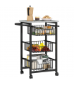 HOMCOM 3-Tier Kitchen Island on Wheels with 3 Pull-Out Baskets, Light Grey