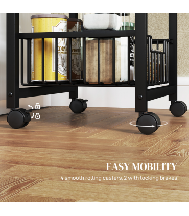 HOMCOM 3-Tier Kitchen Island on Wheels with 3 Pull-Out Baskets, Light Grey