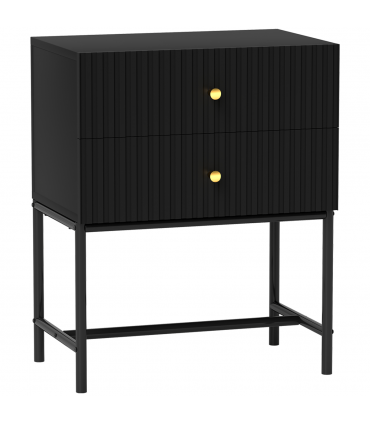 HOMCOM Modern Bedside Table with 2 Drawers for Bedroom, Black