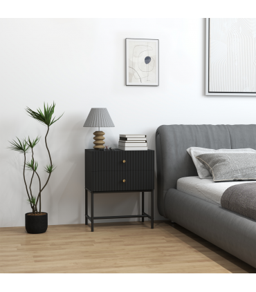 HOMCOM Modern Bedside Table with 2 Drawers for Bedroom, Black