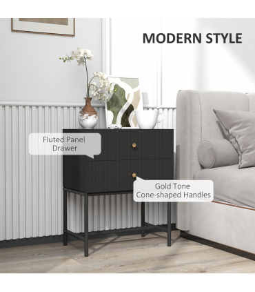 HOMCOM Modern Bedside Table with 2 Drawers for Bedroom, Black