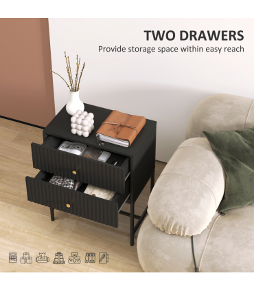 HOMCOM Modern Bedside Table with 2 Drawers for Bedroom, Black