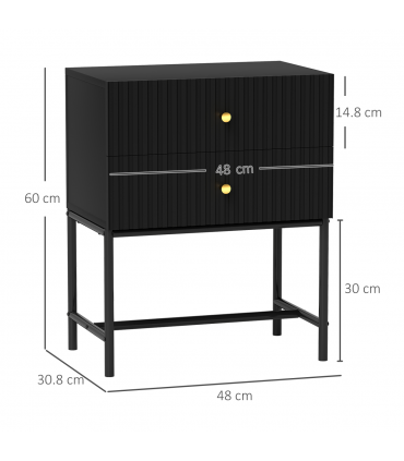 HOMCOM Modern Bedside Table with 2 Drawers for Bedroom, Black