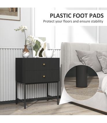 HOMCOM Modern Bedside Table with 2 Drawers for Bedroom, Black