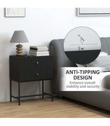 HOMCOM Modern Bedside Table with 2 Drawers for Bedroom, Black