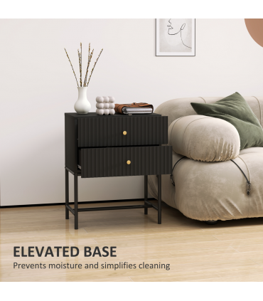 HOMCOM Modern Bedside Table with 2 Drawers for Bedroom, Black