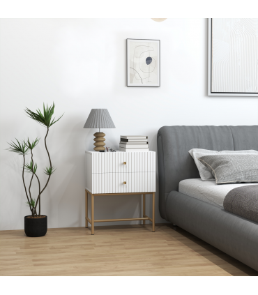 HOMCOM Modern Bedside Table with 2 Drawers for Bedroom, White