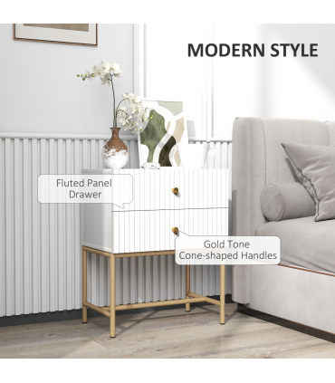 HOMCOM Modern Bedside Table with 2 Drawers for Bedroom, White