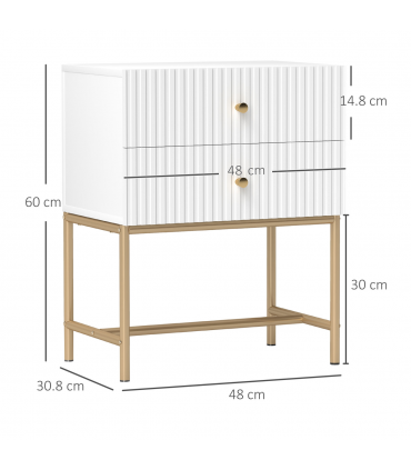 HOMCOM Modern Bedside Table with 2 Drawers for Bedroom, White