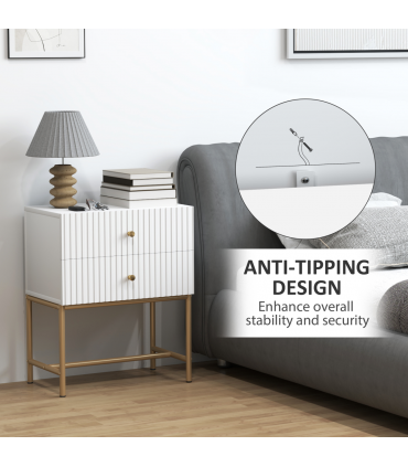 HOMCOM Modern Bedside Table with 2 Drawers for Bedroom, White