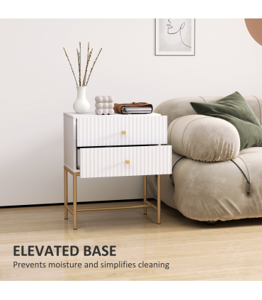 HOMCOM Modern Bedside Table with 2 Drawers for Bedroom, White