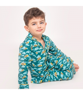 Blue Busy Bees Boys Button Up Pyjamas