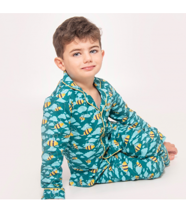 Blue Busy Bees Boys Button Up Pyjamas
