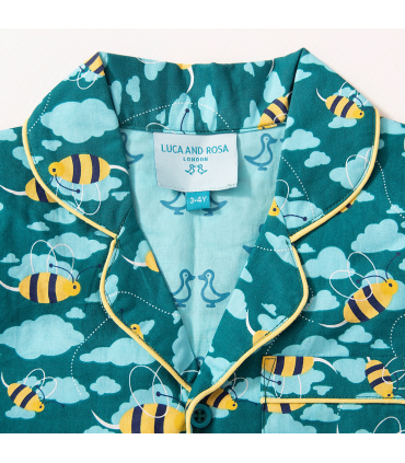 Blue Busy Bees Boys Button Up Pyjamas
