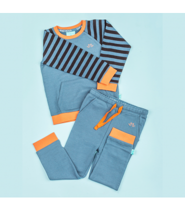 Forest Green Striped Boys Lounge Set