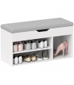 HOMCOM Sit-On Shoe Storage Unit w/ Hidden Compartment Handles Cream