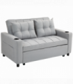 HOMCOM 2 Seater Pull Out Sofa Bed with Pockets for Living Room Light Grey