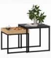 HOMCOM Modern Coffee Table Set Square Nest of Tables for Small Space Black