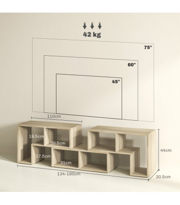 HOMCOM TV Unit for TVs up to 75 Inches, Free Combination TV Stand, Grey