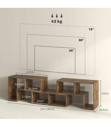 HOMCOM TV Unit for TVs up to 75 Inches, Free Combination TV Stand, Brown