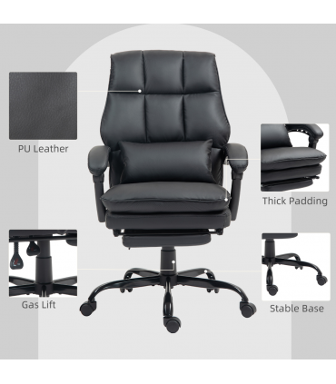 HOMCOM Executive Office Chair, PU Leather Desk Chair with Armrests Black