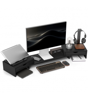 HOMCOM Dual Monitor Stand Riser with Adjustable Length and Angle, Black