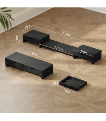 HOMCOM Dual Monitor Stand Riser with Adjustable Length and Angle, Black