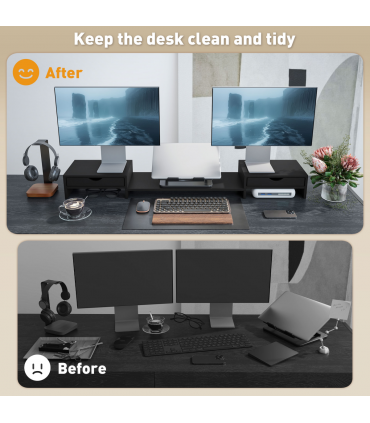 HOMCOM Dual Monitor Stand Riser with Adjustable Length and Angle, Black