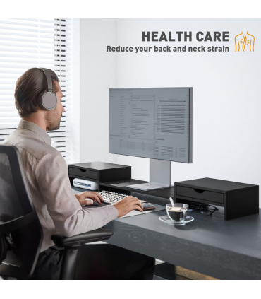 HOMCOM Dual Monitor Stand Riser with Adjustable Length and Angle, Black