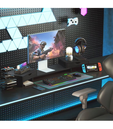 HOMCOM Dual Monitor Stand Riser with Adjustable Length and Angle, Black