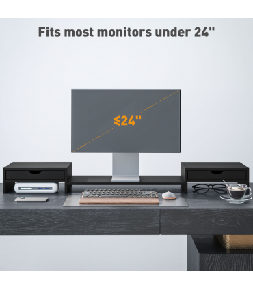 HOMCOM Dual Monitor Stand Riser with Adjustable Length and Angle, Black