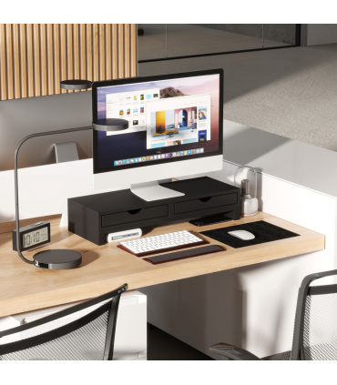 HOMCOM Dual Monitor Stand Riser with Adjustable Length and Angle, Black