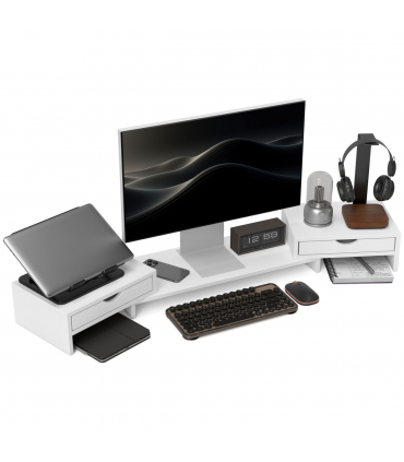 HOMCOM Dual Monitor Stand Riser with Adjustable Length and Angle, White