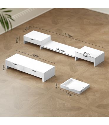 HOMCOM Dual Monitor Stand Riser with Adjustable Length and Angle, White