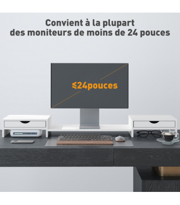 HOMCOM Dual Monitor Stand Riser with Adjustable Length and Angle, White