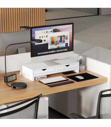 HOMCOM Dual Monitor Stand Riser with Adjustable Length and Angle, White