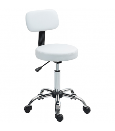 HOMCOM Rolling Stool with Backrest, Wheels, Faux Leather Salon Chair, White