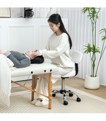 HOMCOM Rolling Stool with Backrest, Wheels, Faux Leather Salon Chair, White