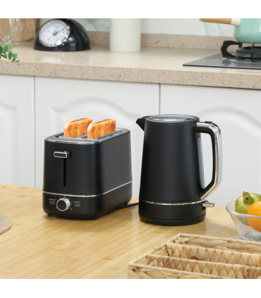 HOMCOM 1.7L 3000W Fast Boil Electric Kettle and 2 Slice Toaster Set, Black