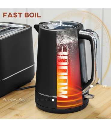 HOMCOM 1.7L 3000W Fast Boil Electric Kettle and 2 Slice Toaster Set, Black