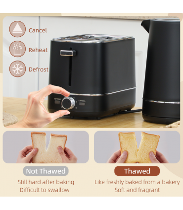 HOMCOM 1.7L 3000W Fast Boil Electric Kettle and 2 Slice Toaster Set, Black