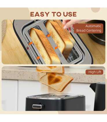 HOMCOM 1.7L 3000W Fast Boil Electric Kettle and 2 Slice Toaster Set, Black