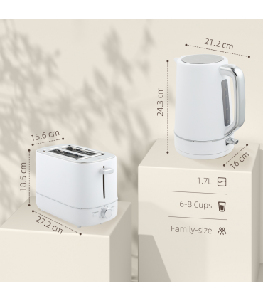 HOMCOM 1.7L 3000W Fast Boil Electric Kettle and 2 Slice Toaster Set, White