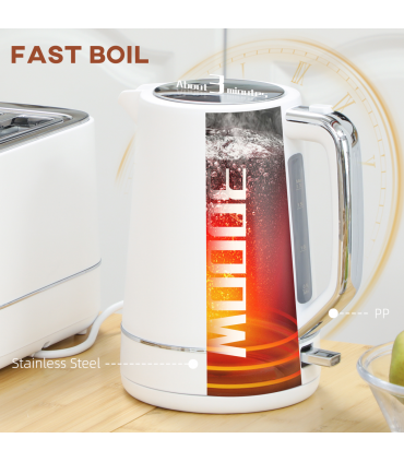 HOMCOM 1.7L 3000W Fast Boil Electric Kettle and 2 Slice Toaster Set, White