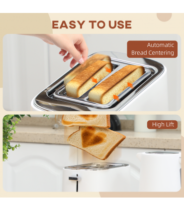 HOMCOM 1.7L 3000W Fast Boil Electric Kettle and 2 Slice Toaster Set, White