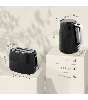 HOMCOM 1.7L Fast Boil Electric Kettle and 2 Slice Water Toaster Set, Black