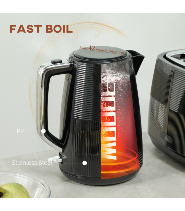 HOMCOM 1.7L Fast Boil Electric Kettle and 2 Slice Water Toaster Set, Black