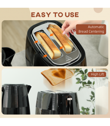 HOMCOM 1.7L Fast Boil Electric Kettle and 2 Slice Water Toaster Set, Black