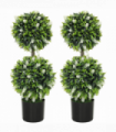 HOMCOM Set of 2 Potted Artificial Plants with Lavender Flowers, White